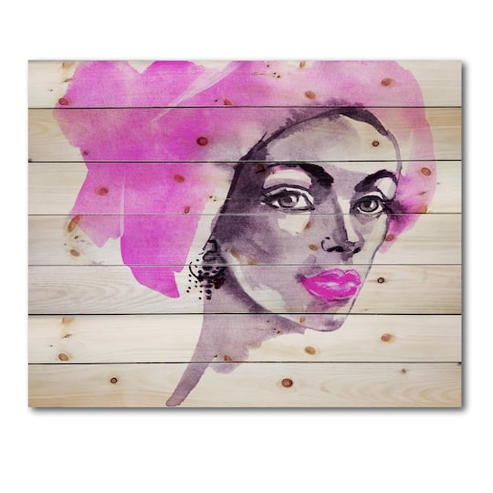 Designart - Afro American Woman Fashion Portrait - Modern Print on Natural Pine Wood